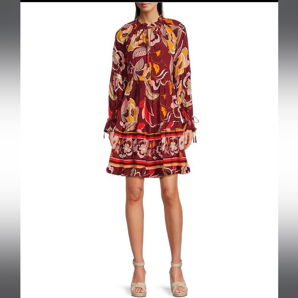 Gibson & Latimer Tie Neck Long Raglan Sleeve Floral Printed Dress Size XL - Picture 2 of 15